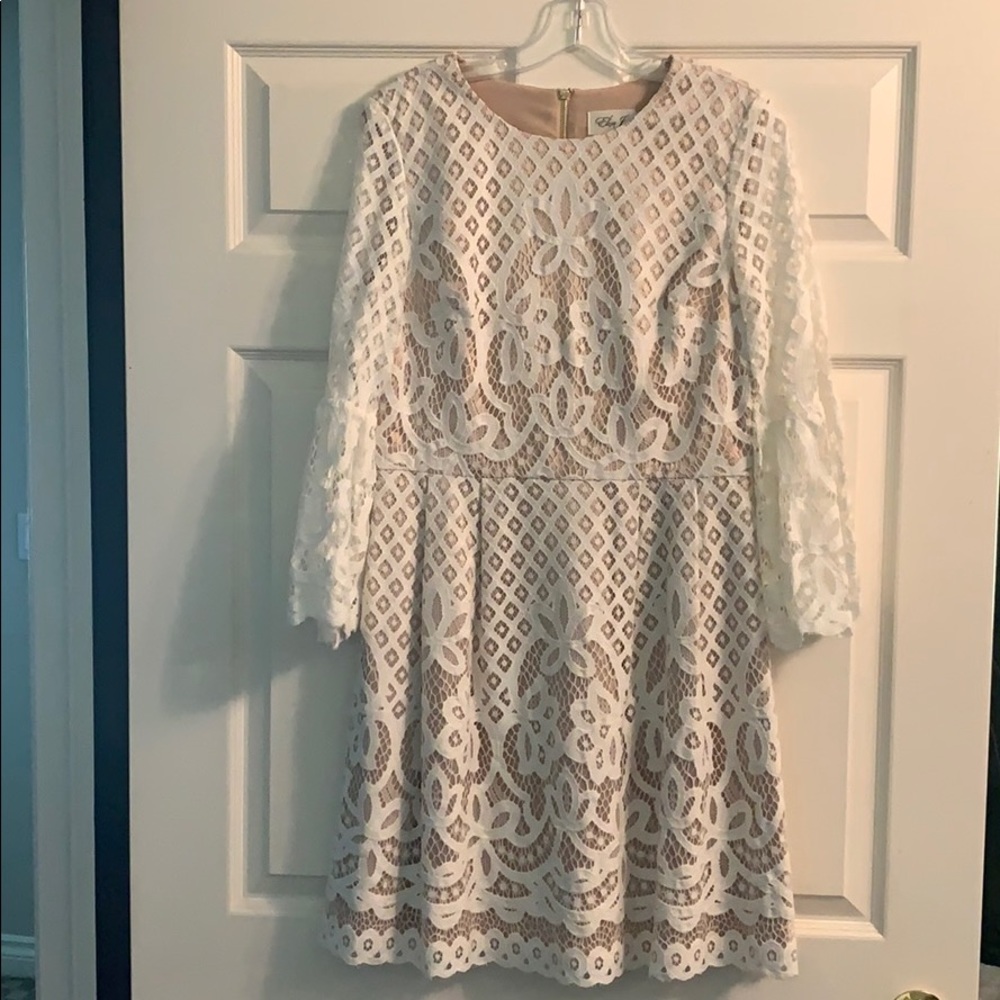 Eliza J white and nude lace dress